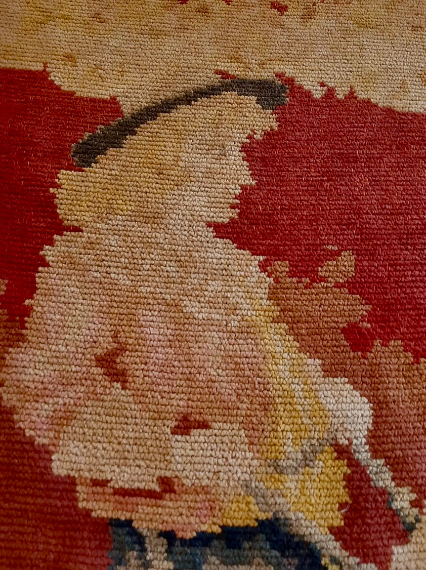 19th-Century Victorian Chenille Tapestry with Boy Riding St. Bernard