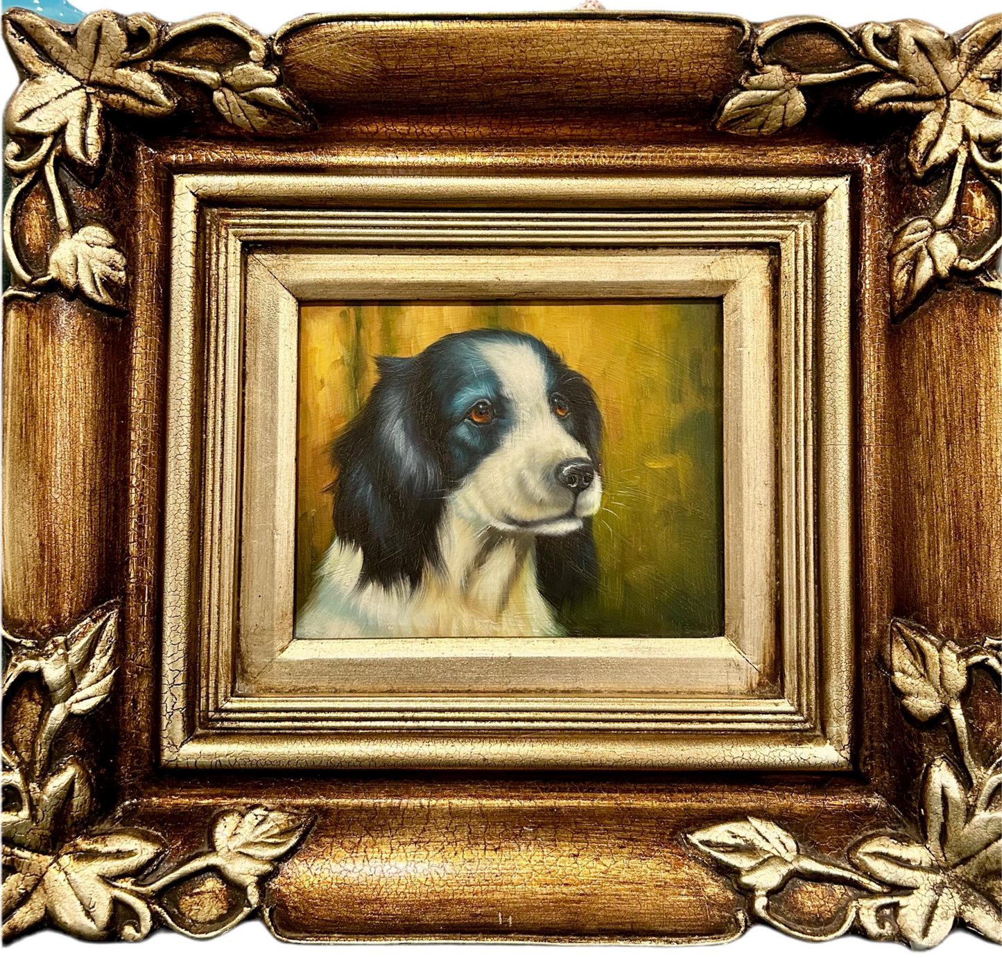 Vintage Oil Painting Featuring Hunting Dog