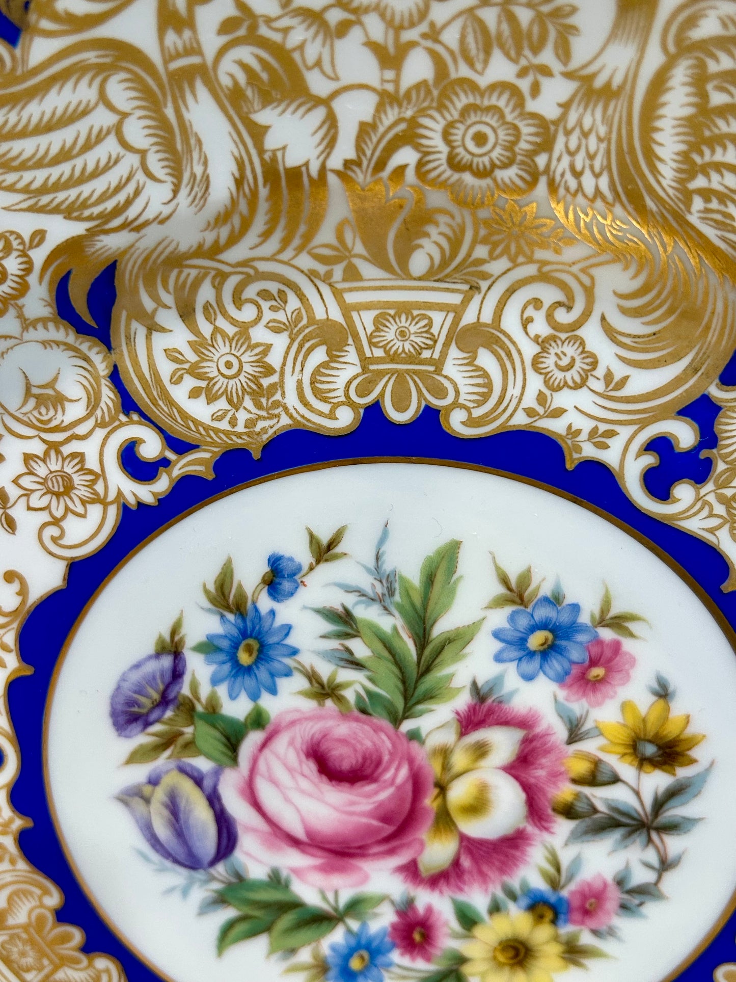 Vintage Rosenthal Floral Porcelain Plate with Gold Gilding & Cobalt Blue