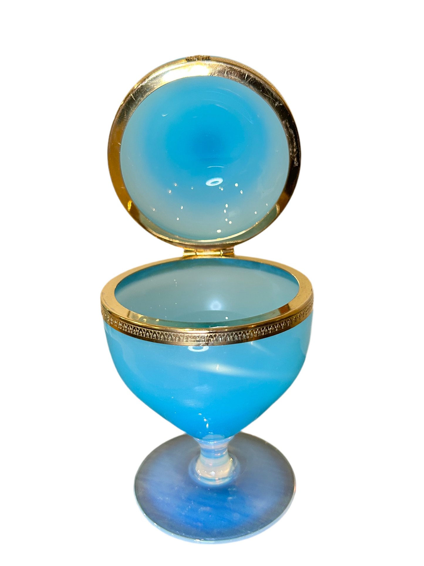 French Antique Bi-Colored Opaline Pedestal Casket with Ormolu Hinge