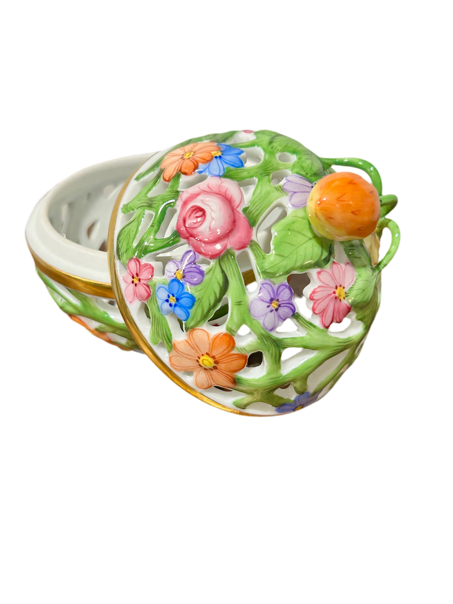 Herend Porcelain Bonbonnière with Strawberry Finial