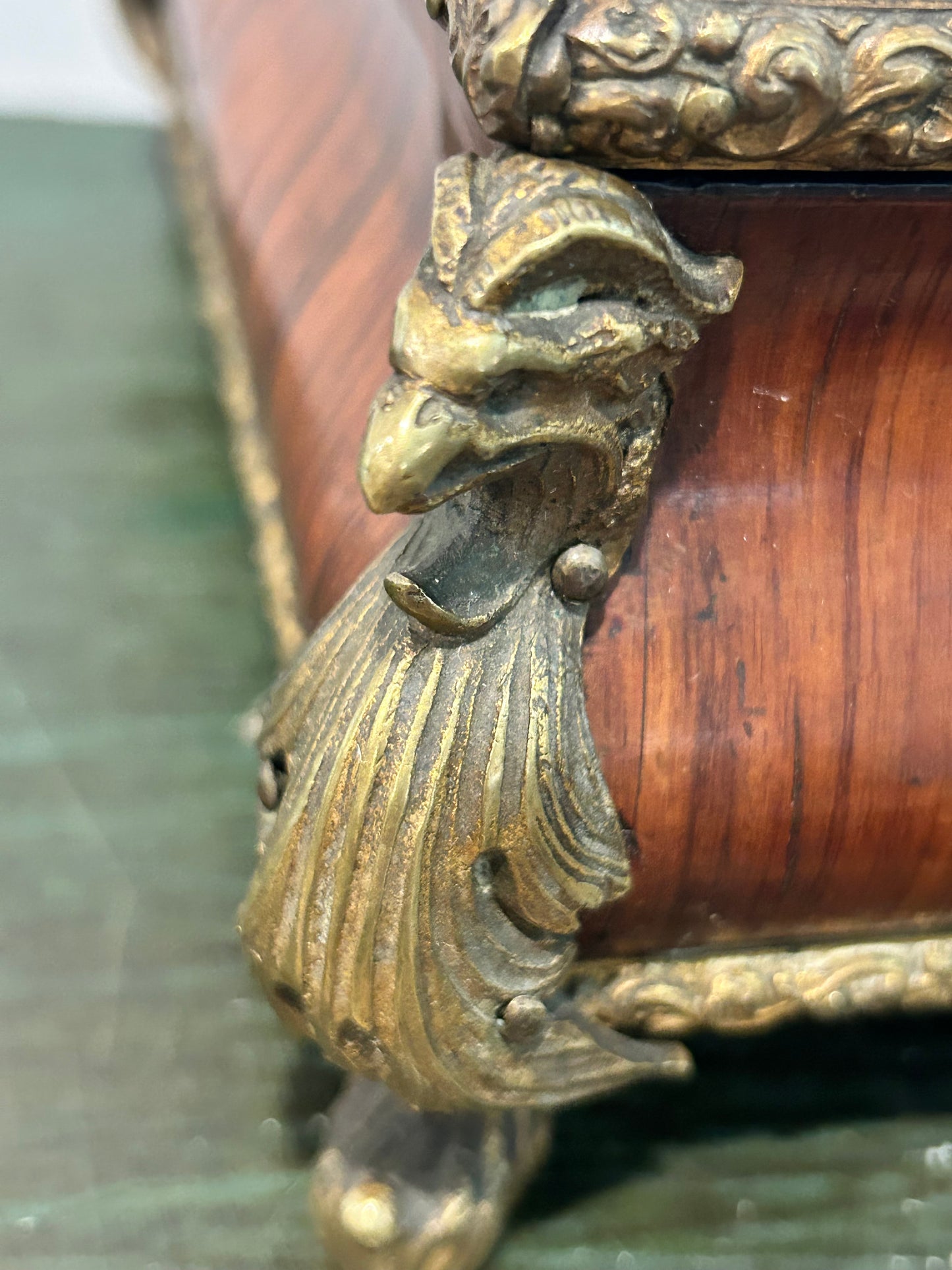 Napoleon III Antique Marquetry Box with Sevres Porcelain Plaque & Bronze Bird Mounts