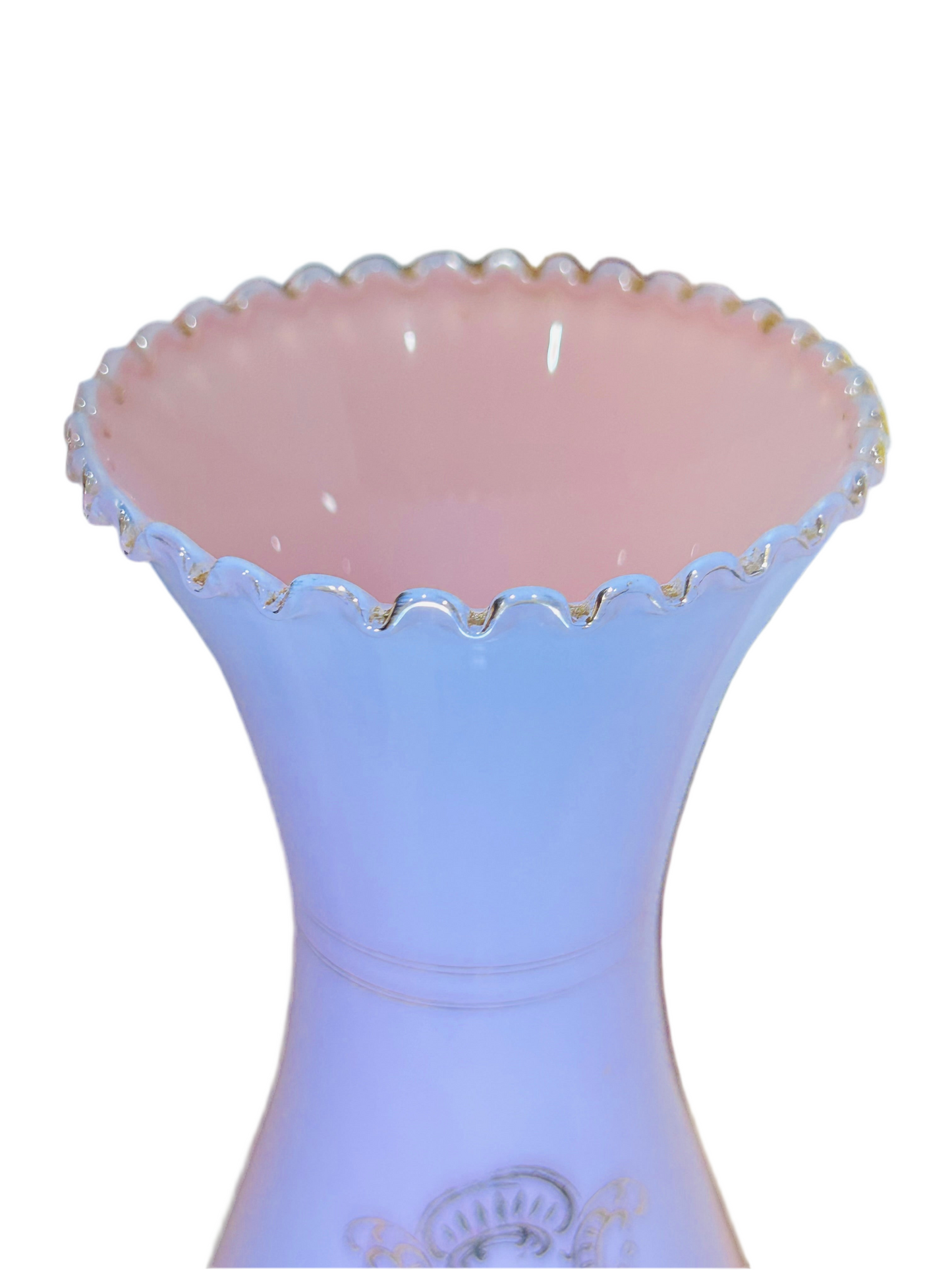 French Antique Pink and Bulle De Savon Opaline Cameo Vase