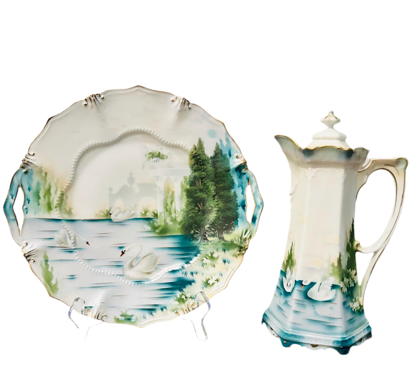 Swan Cake Plate Stamped R.S. Prussia