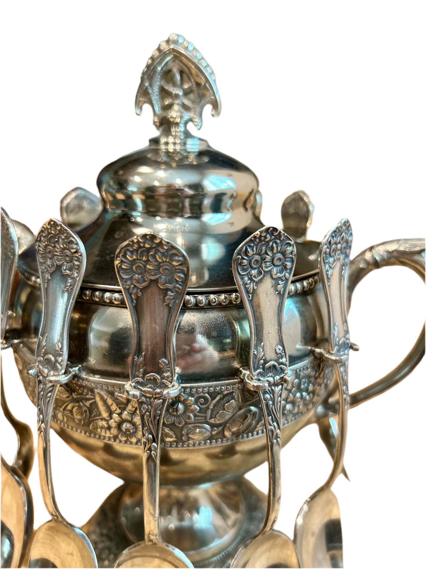 Silverplated Sugar Bowl with 12 Spoons