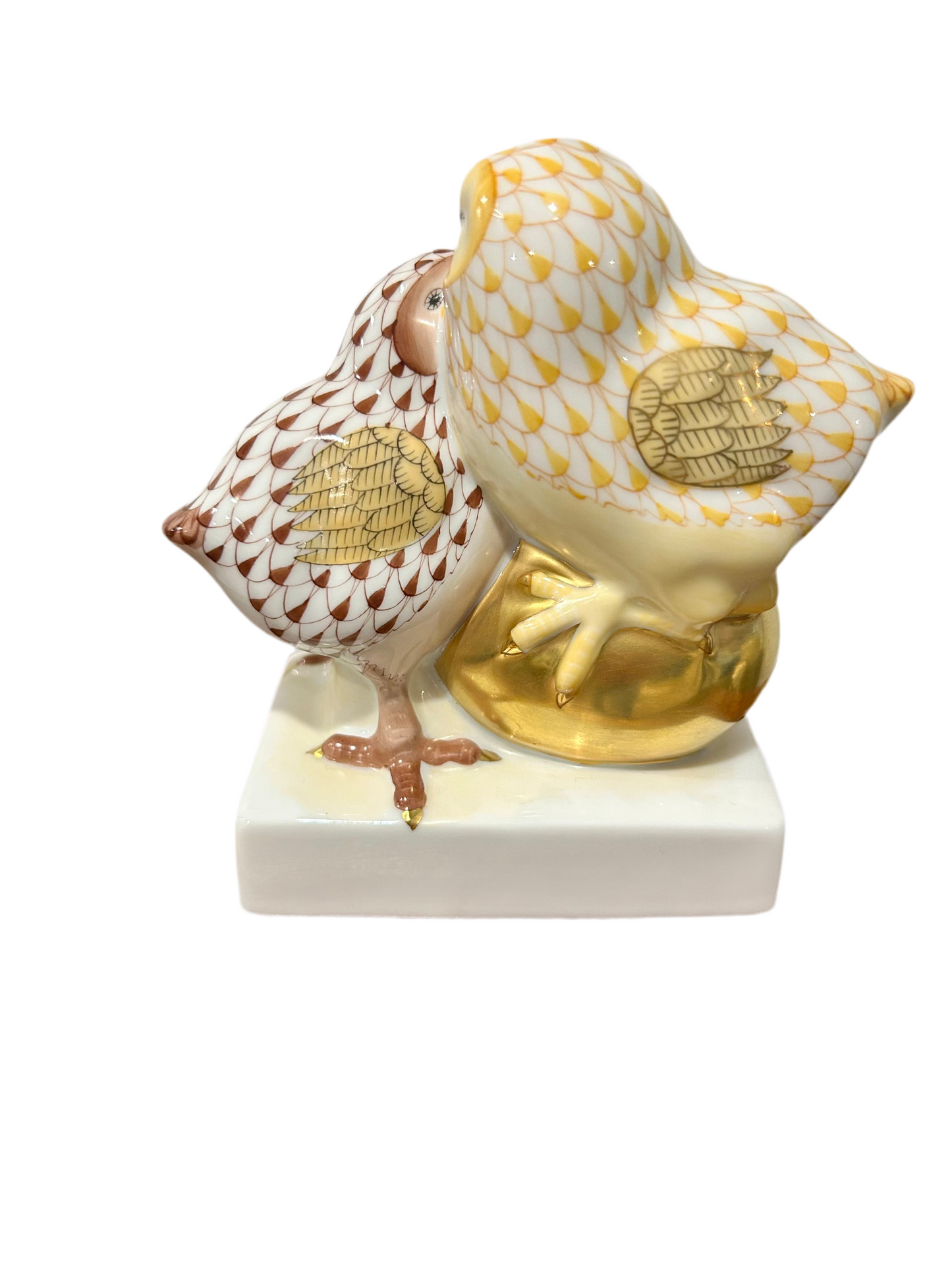 Herend Pair of Chicks with Golden Egg Figurine