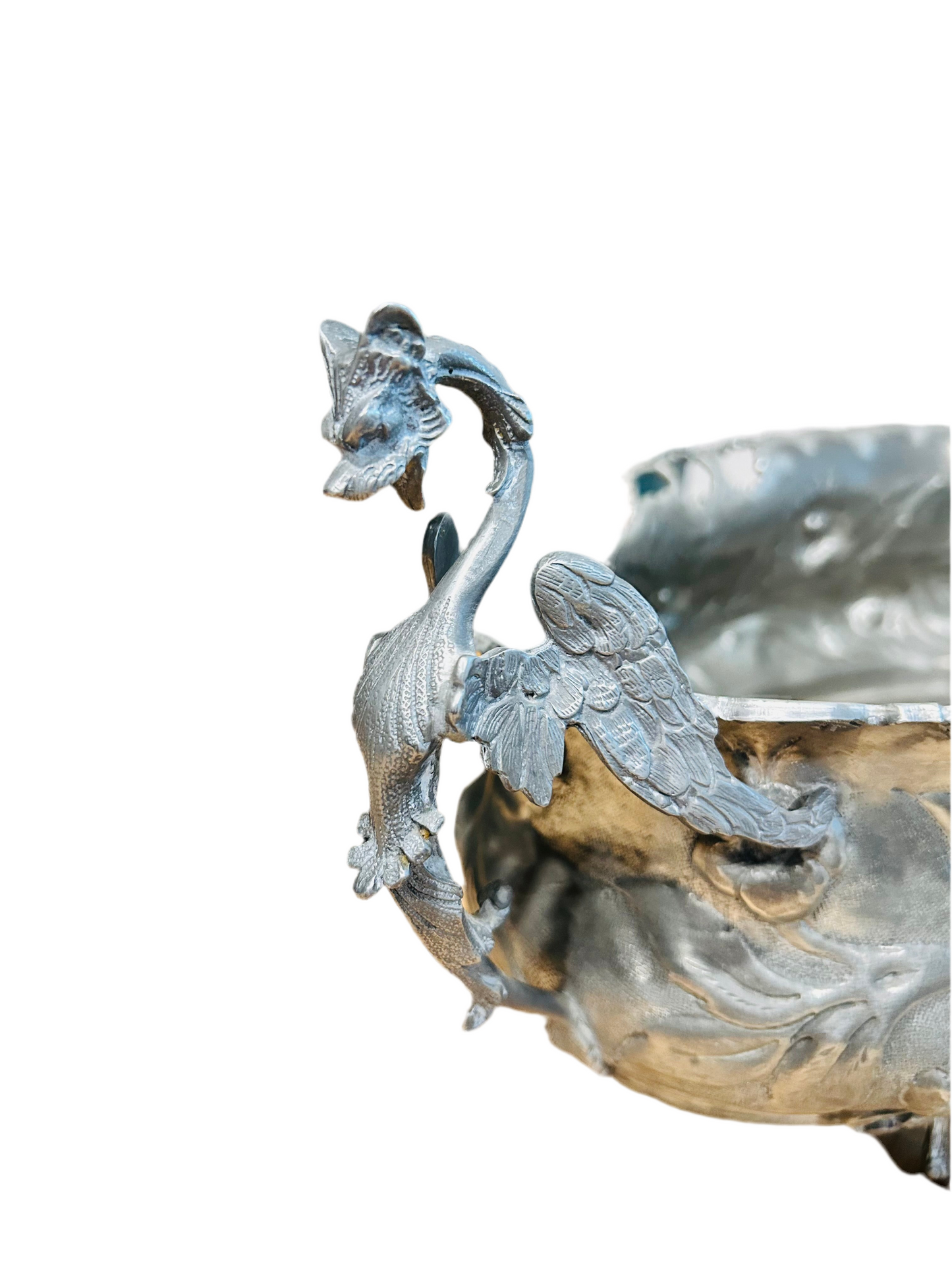 Vintage French pewter jardiniere with dragon handles