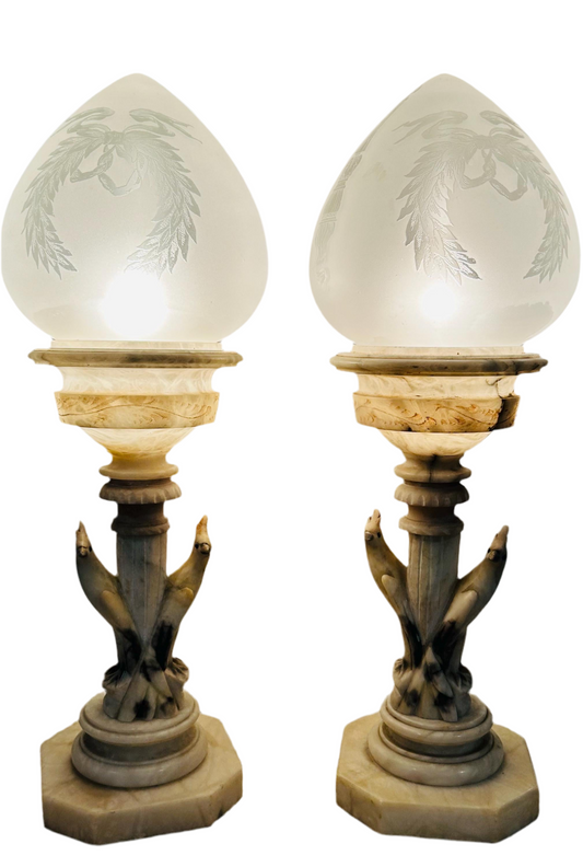 Alabaster Bird Lamps Circa 1920