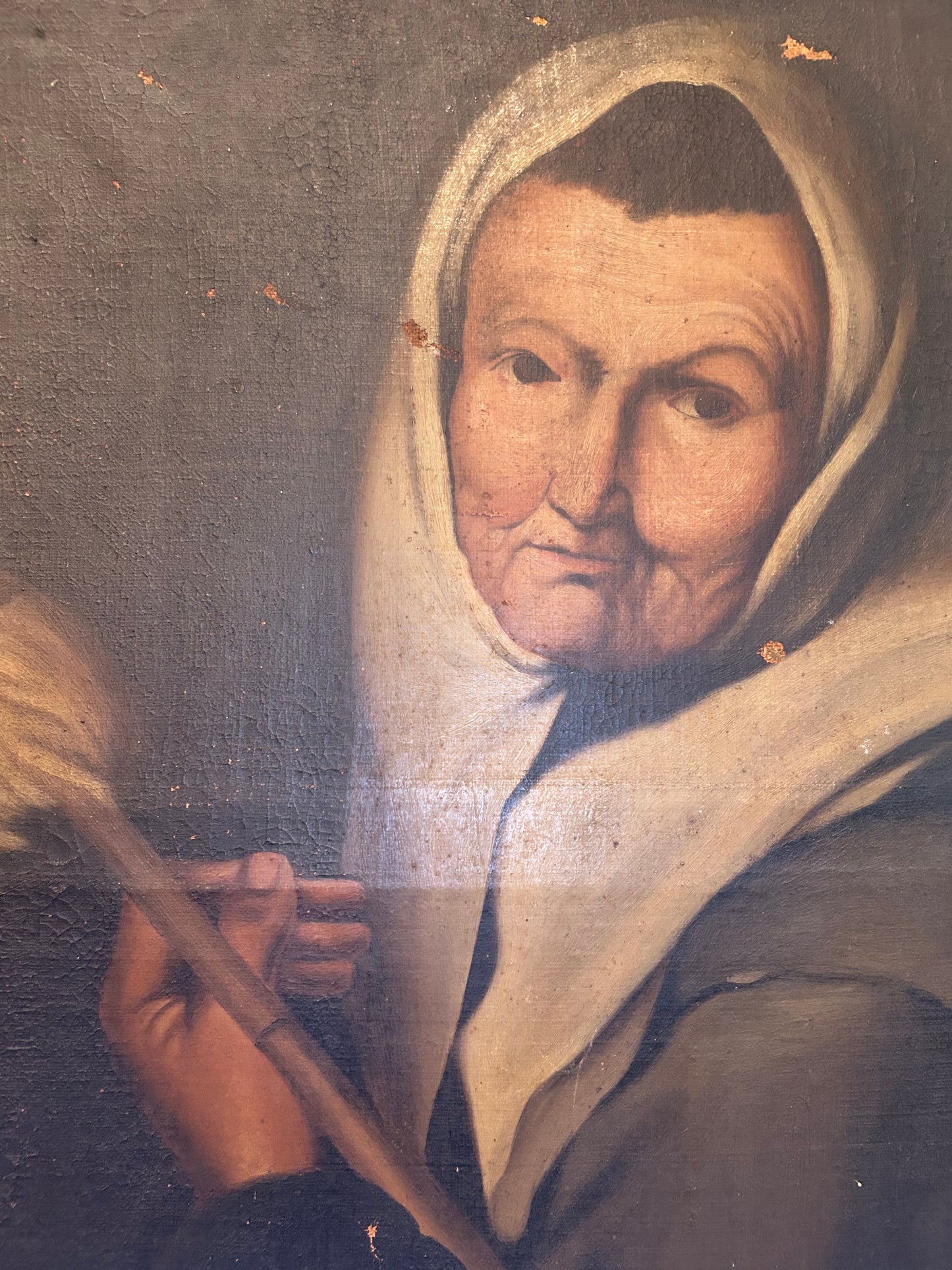 Antique 19th-Century French Oil Painting Featuring Peasant Woman