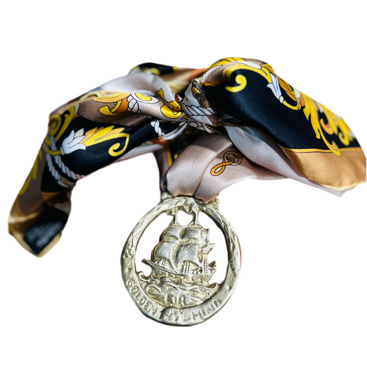 Italian Silk Scarf with Horse Brass Medallion