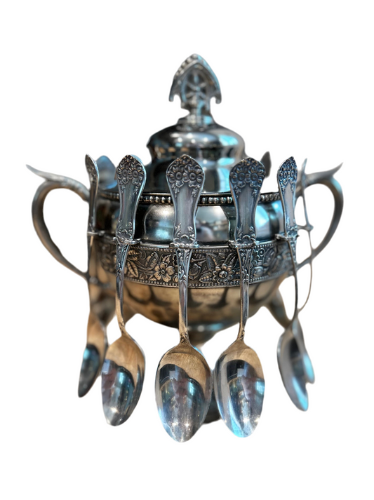 Silverplated Sugar Bowl with 12 Spoons