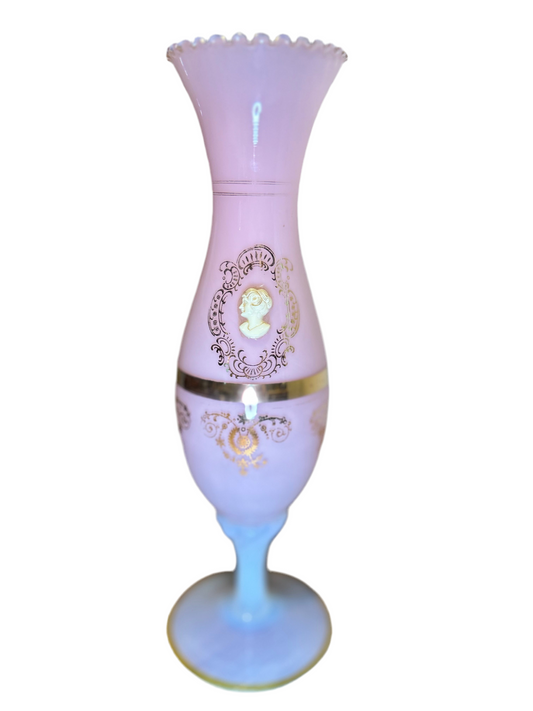 French Antique Pink and Bulle De Savon Opaline Cameo Vase