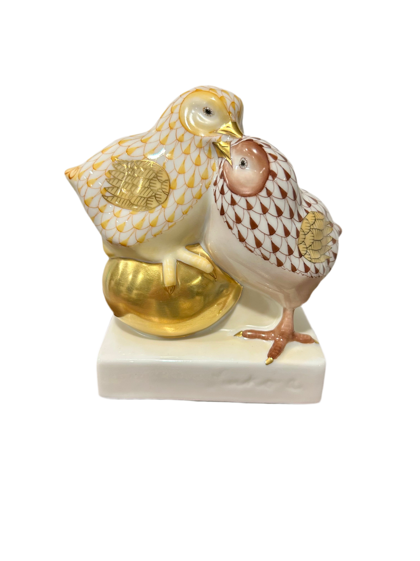 Herend Pair of Chicks with Golden Egg Figurine
