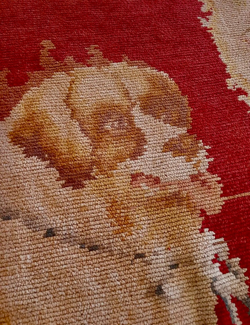 19th-Century Victorian Chenille Tapestry with Boy Riding St. Bernard