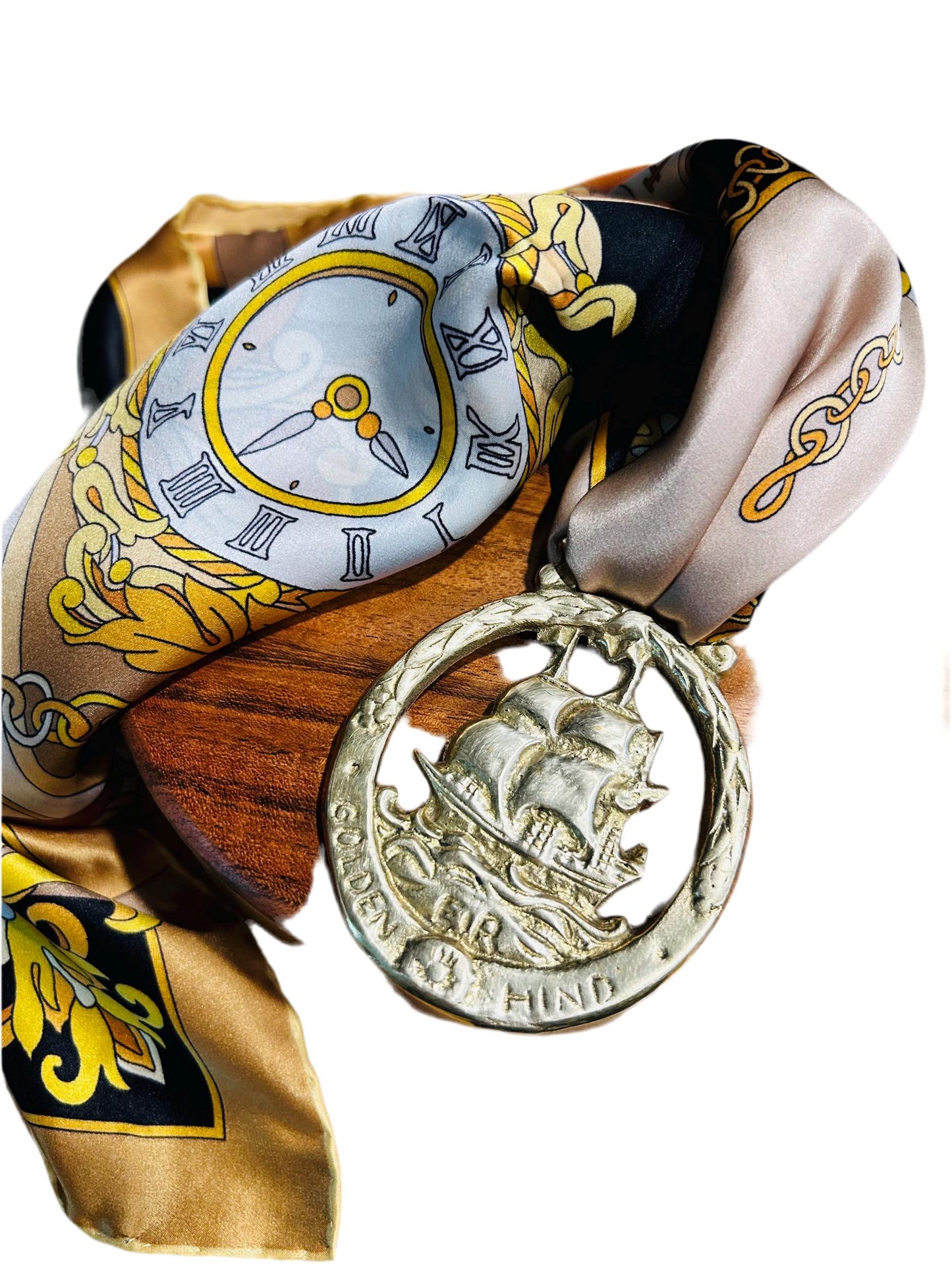 Italian Silk Scarf with Horse Brass Medallion