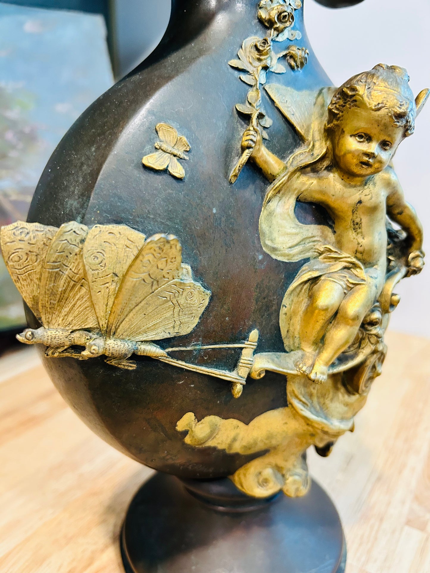 Jean-Baptiste Germain Signed Belle Epoque Bronze Vase Circa 1900