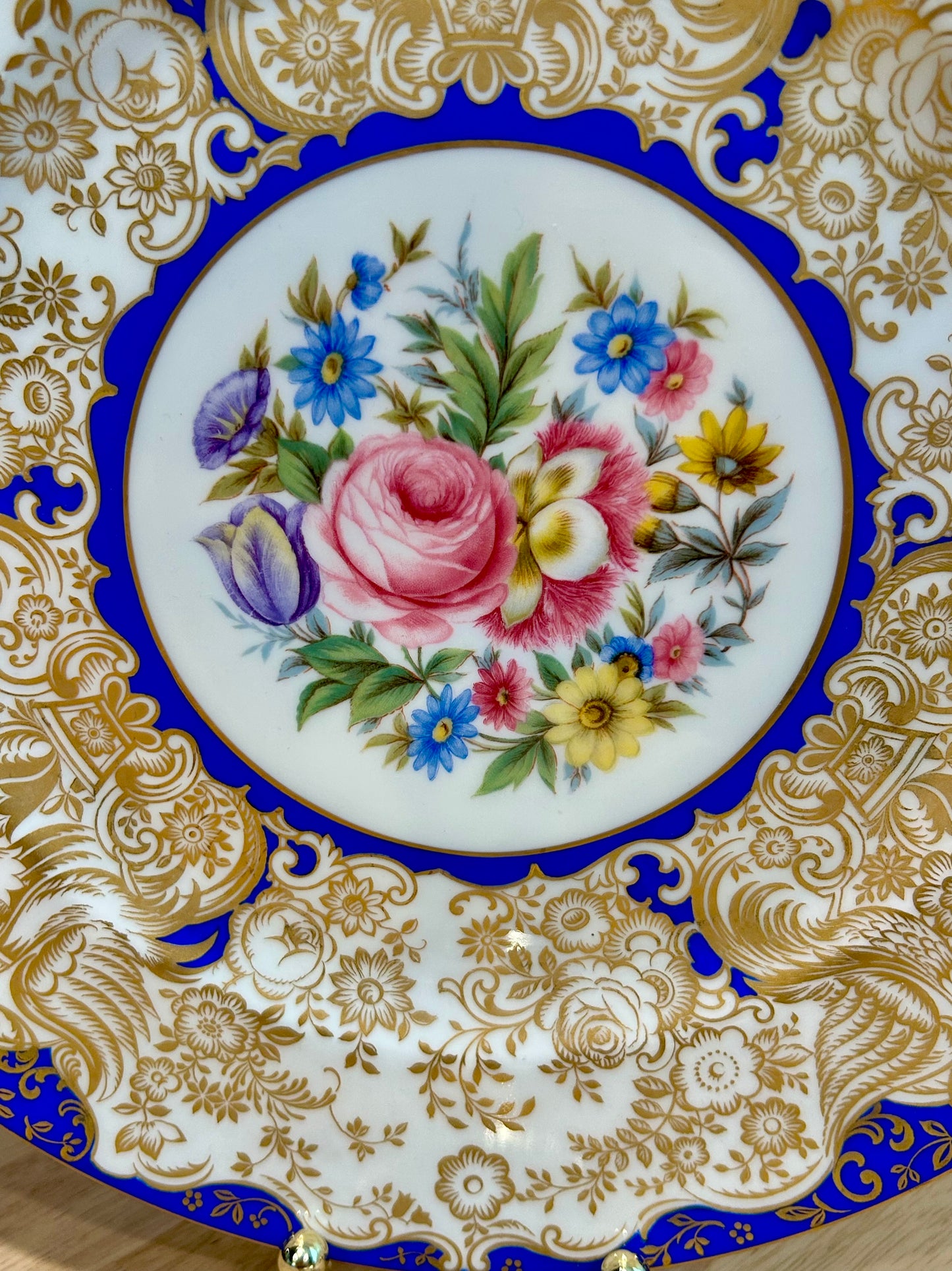 Vintage Rosenthal Floral Porcelain Plate with Gold Gilding & Cobalt Blue