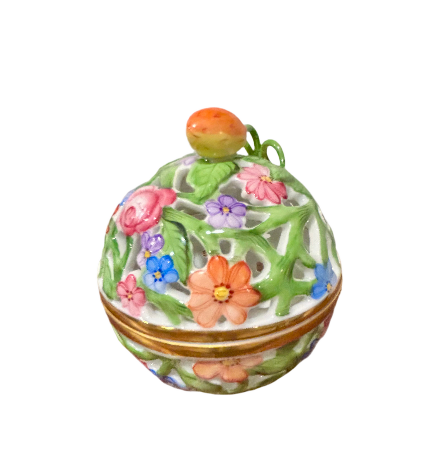 Herend Porcelain Bonbonnière with Strawberry Finial