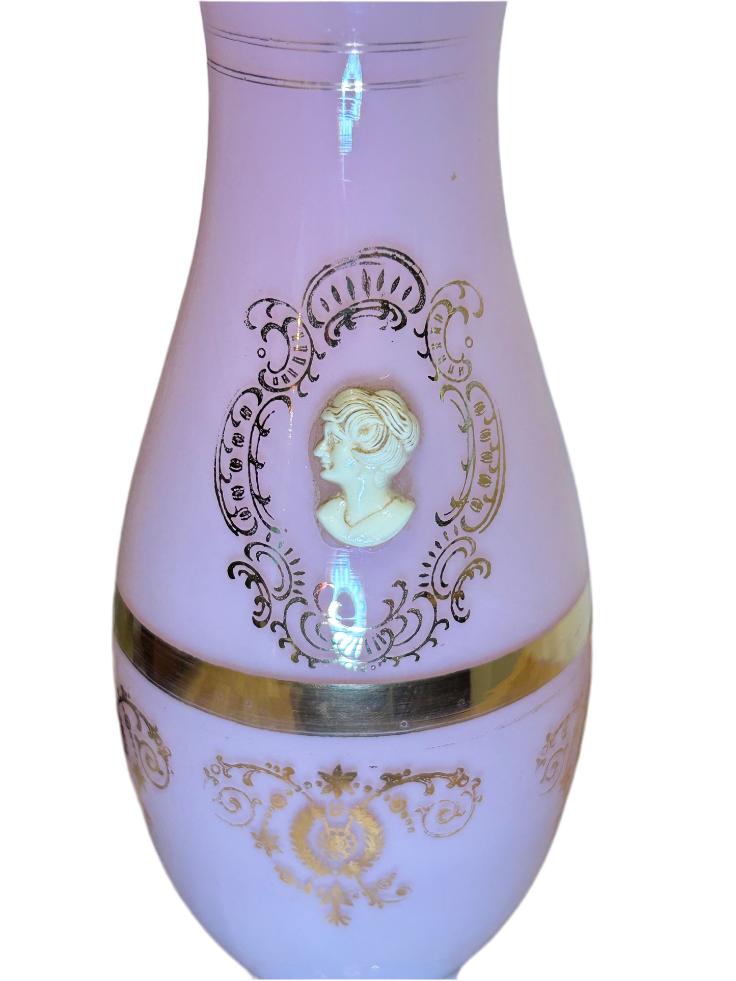French Antique Pink and Bulle De Savon Opaline Cameo Vase
