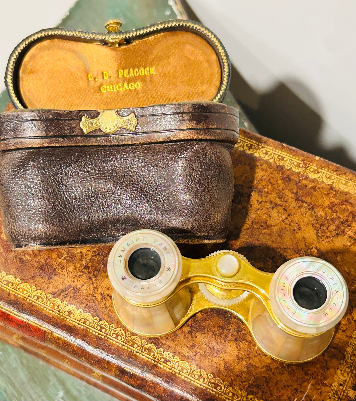 Lemaire Fabi Paris mother of pearl opera glasses with case