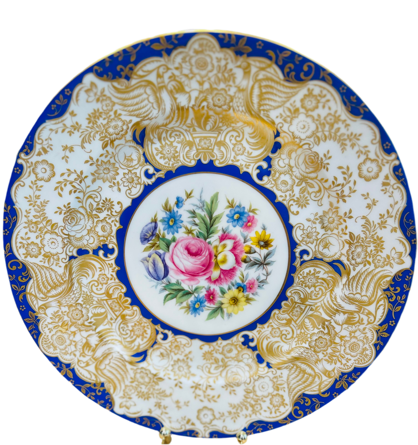 Vintage Rosenthal Floral Porcelain Plate with Gold Gilding & Cobalt Blue