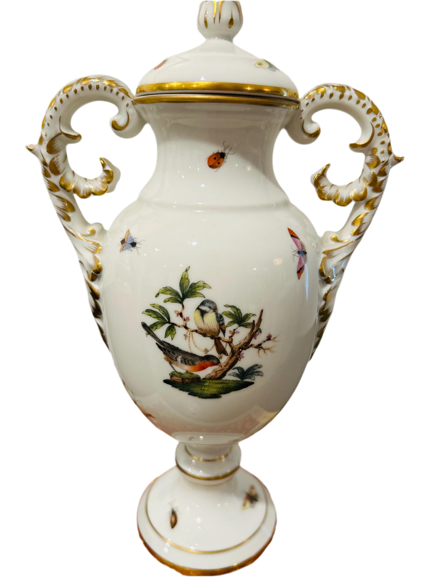 Herend Rothschild Birds Amphora Lidded Vase