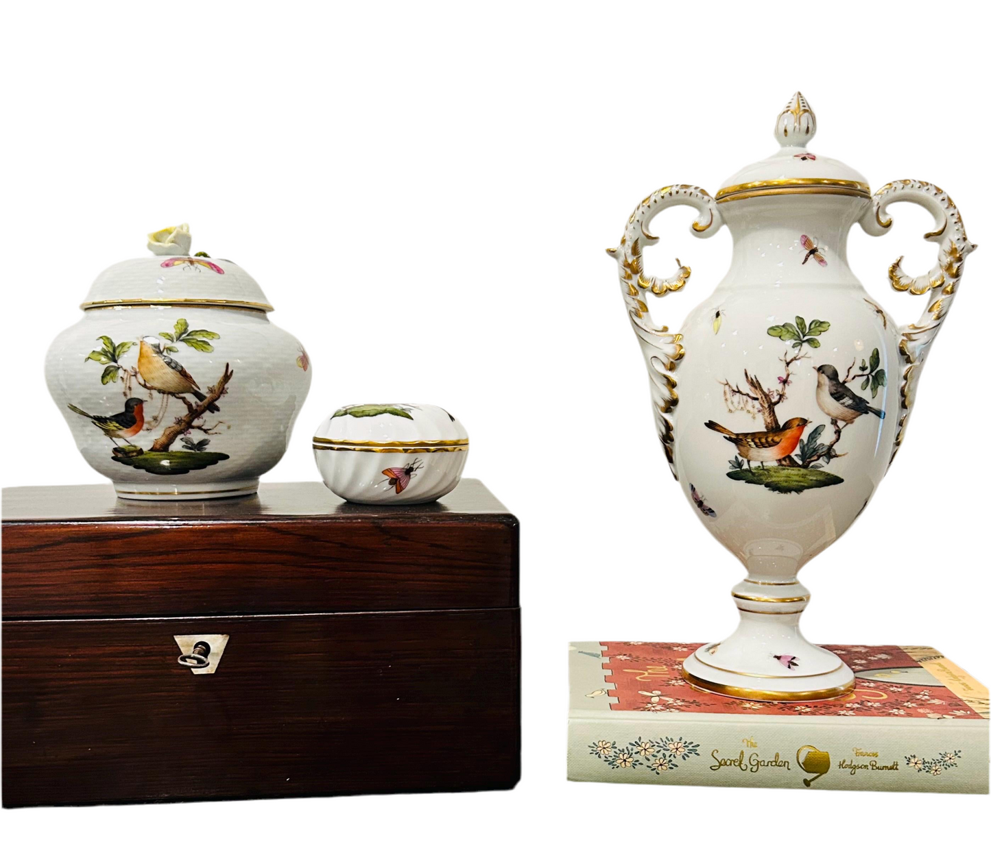 Herend Rothschild Birds Amphora Lidded Vase