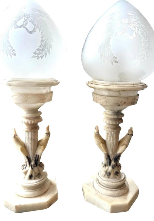 Alabaster Bird Lamps Circa 1920